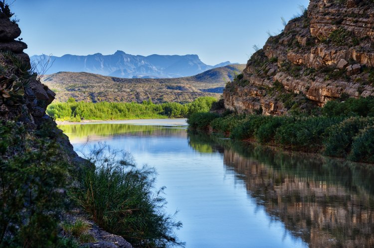 A scenic shot of the Rio Grande river in Big Bend National Park.