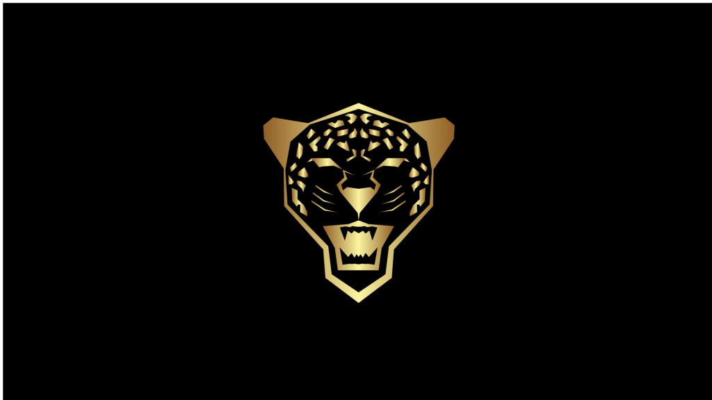A logo with a snarling leopard.