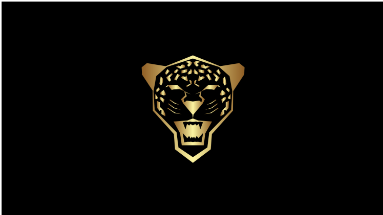 A logo with a snarling leopard.