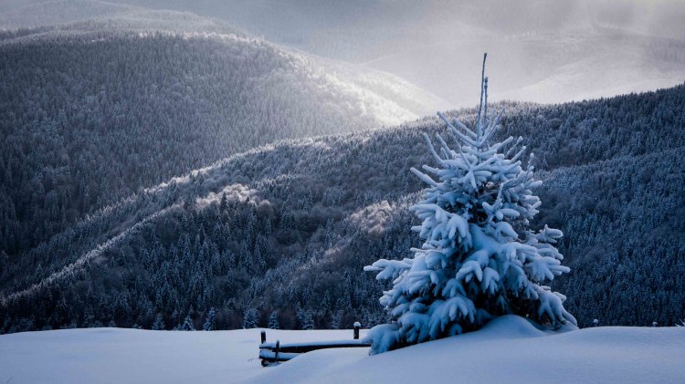 Snow-covered mountains in Romania
